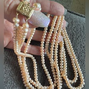 16” Double Fresh Water Button Pearl Necklace 14kt clasp